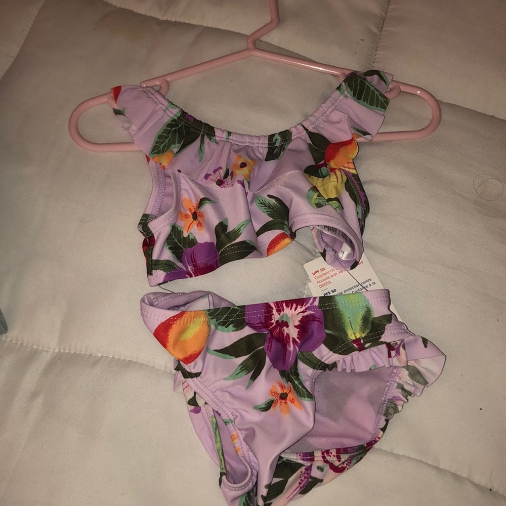 Old navy purple floral two piece bathing suit